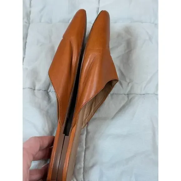 Madewell Camel Leather Remi Flats Mules Slides 9.5 l Brown Tan English Saddle - Picture 8 of 11